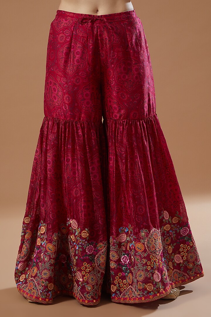 Magenta Embroidered Bridal Sharara Set by Debyani at Pernia's Pop Up Shop