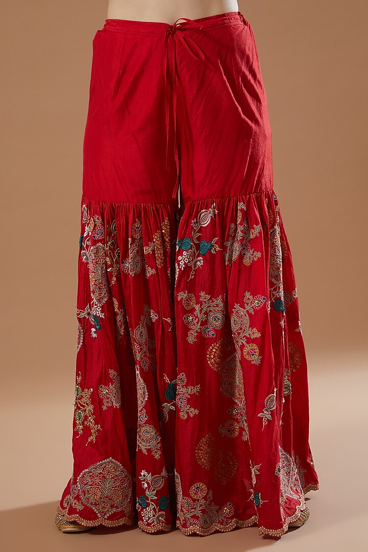 Red Embroidered Bridal Sharara Set by Debyani at Pernia's Pop Up Shop
