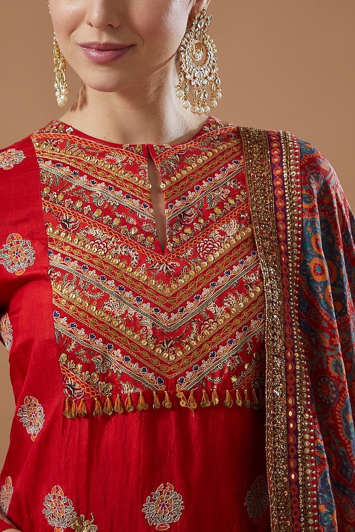Red Embroidered Bridal Sharara Set by Debyani at Pernia's Pop Up Shop