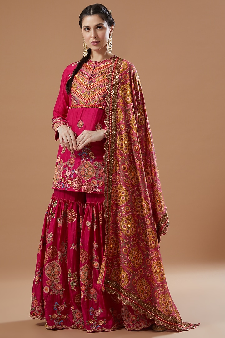 Magenta Chanderi Bridal Sharara Set by Debyani at Pernia's Pop Up Shop