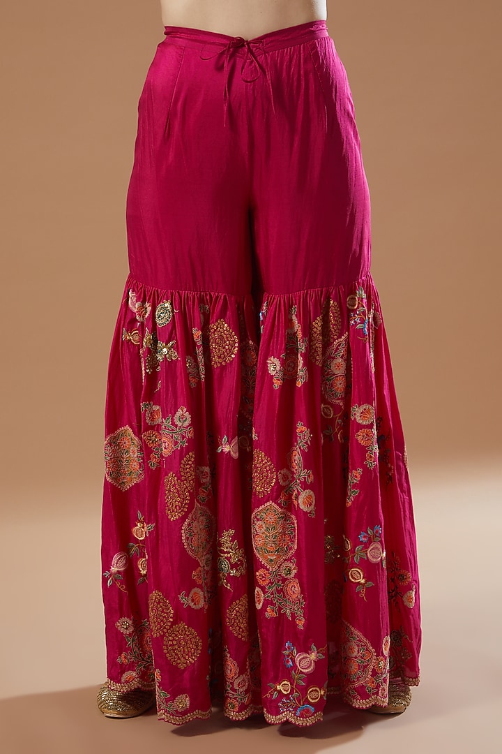 Magenta Chanderi Bridal Sharara Set by Debyani at Pernia's Pop Up Shop