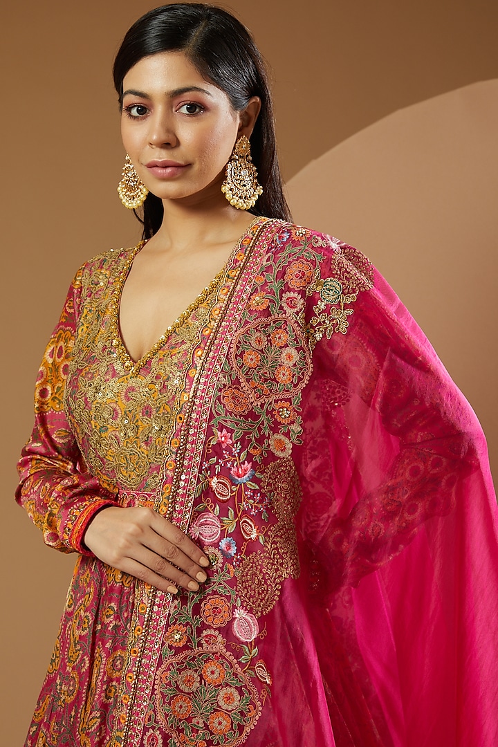 Magenta Printed Bridal Anarkali Set by Debyani at Pernia's Pop Up Shop