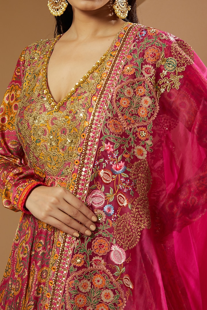 Magenta Printed Bridal Anarkali Set by Debyani at Pernia's Pop Up Shop