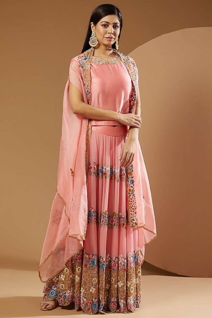 Old Rose Scalloped Bridal Sharara Set by Debyani at Pernia's Pop Up Shop