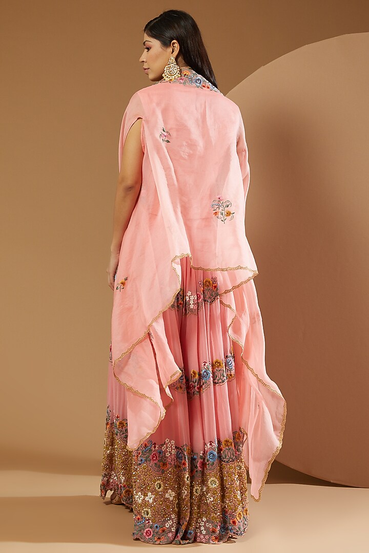 Old Rose Scalloped Bridal Sharara Set by Debyani at Pernia's Pop Up Shop