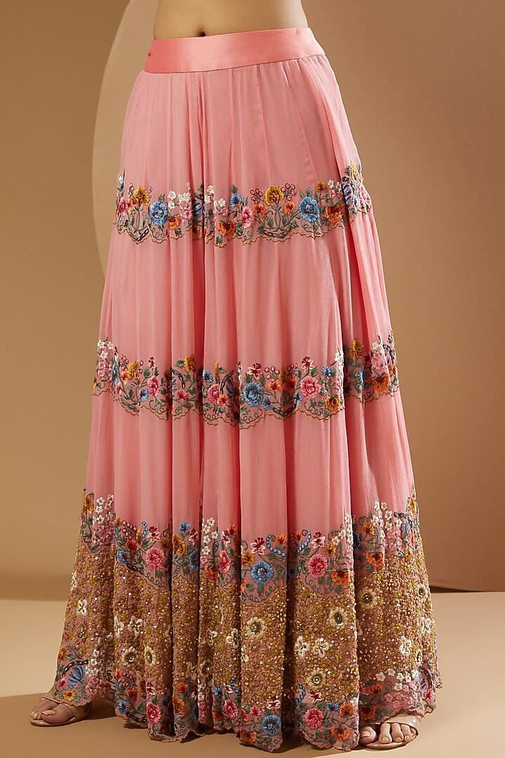 Old Rose Scalloped Bridal Sharara Set by Debyani at Pernia's Pop Up Shop