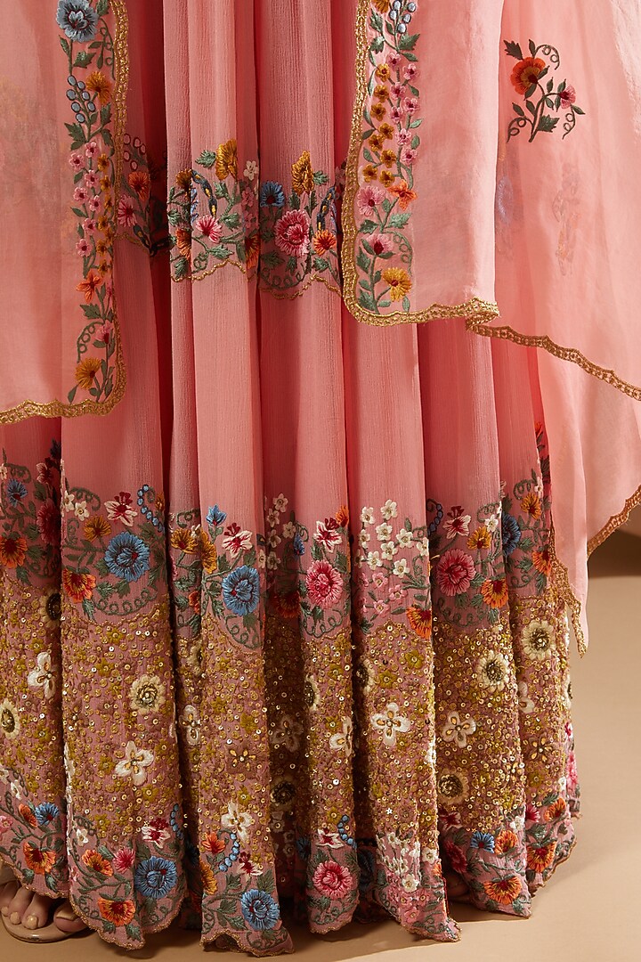 Old Rose Scalloped Bridal Sharara Set by Debyani at Pernia's Pop Up Shop