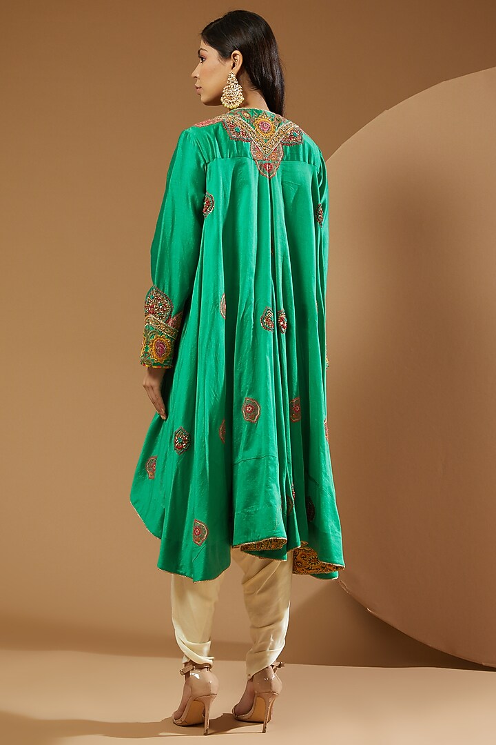Green Meenakari Trail Jacket Set by Debyani at Pernia's Pop Up Shop