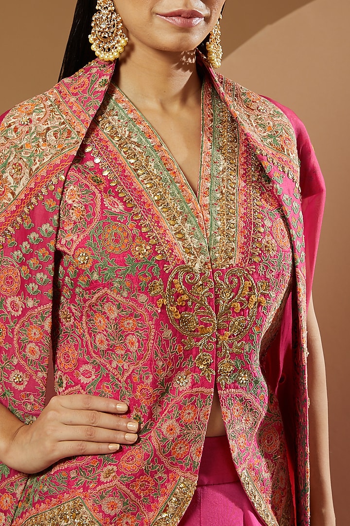 Magenta Chanderi Jacket Wedding Lehenga Set by Debyani at Pernia's Pop Up Shop