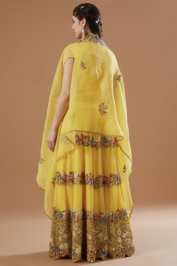 Yellow Chiffon Bridal Sharara Set by Debyani at Pernia's Pop Up Shop