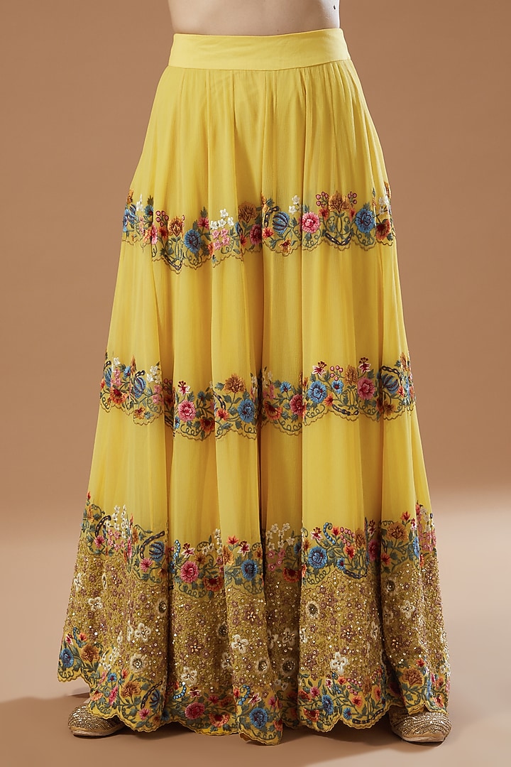 Yellow Chiffon Bridal Sharara Set by Debyani at Pernia's Pop Up Shop