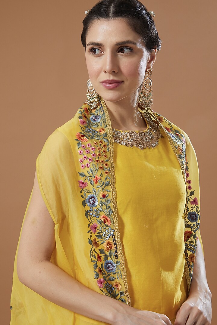 Yellow Chiffon Bridal Sharara Set by Debyani at Pernia's Pop Up Shop
