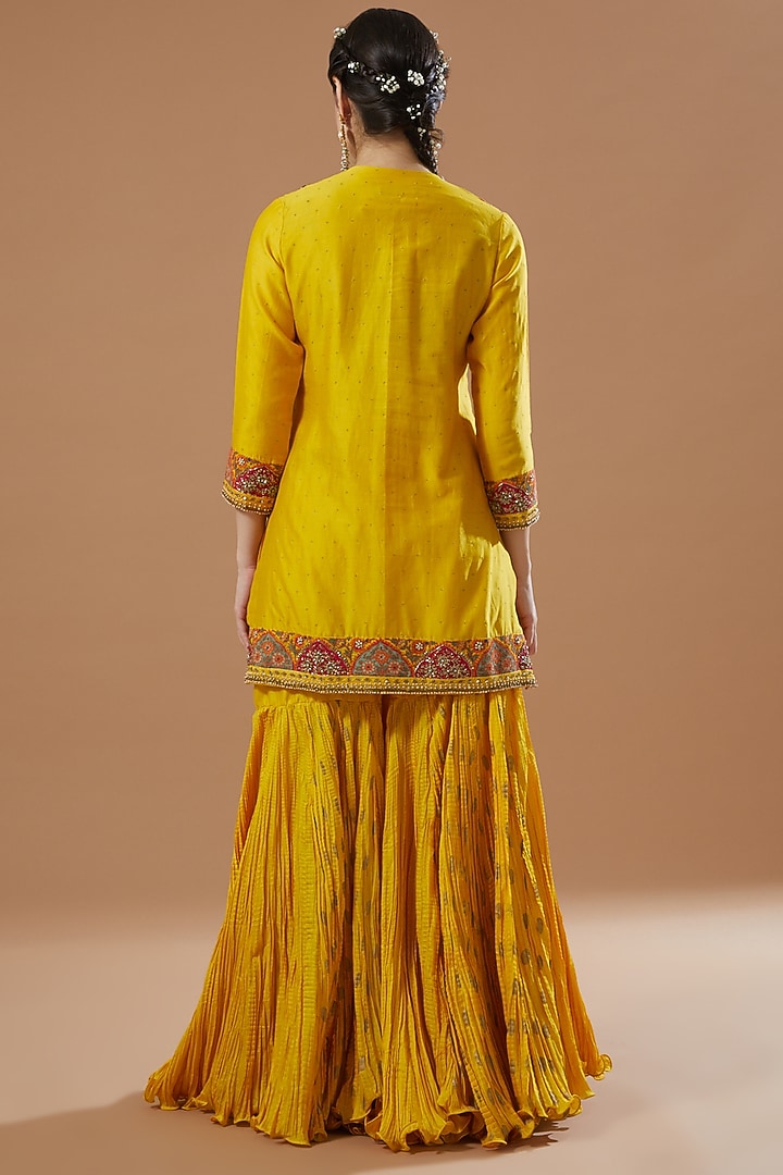 Mustard Chanderi Wedding Sharara Set by Debyani at Pernia's Pop Up Shop