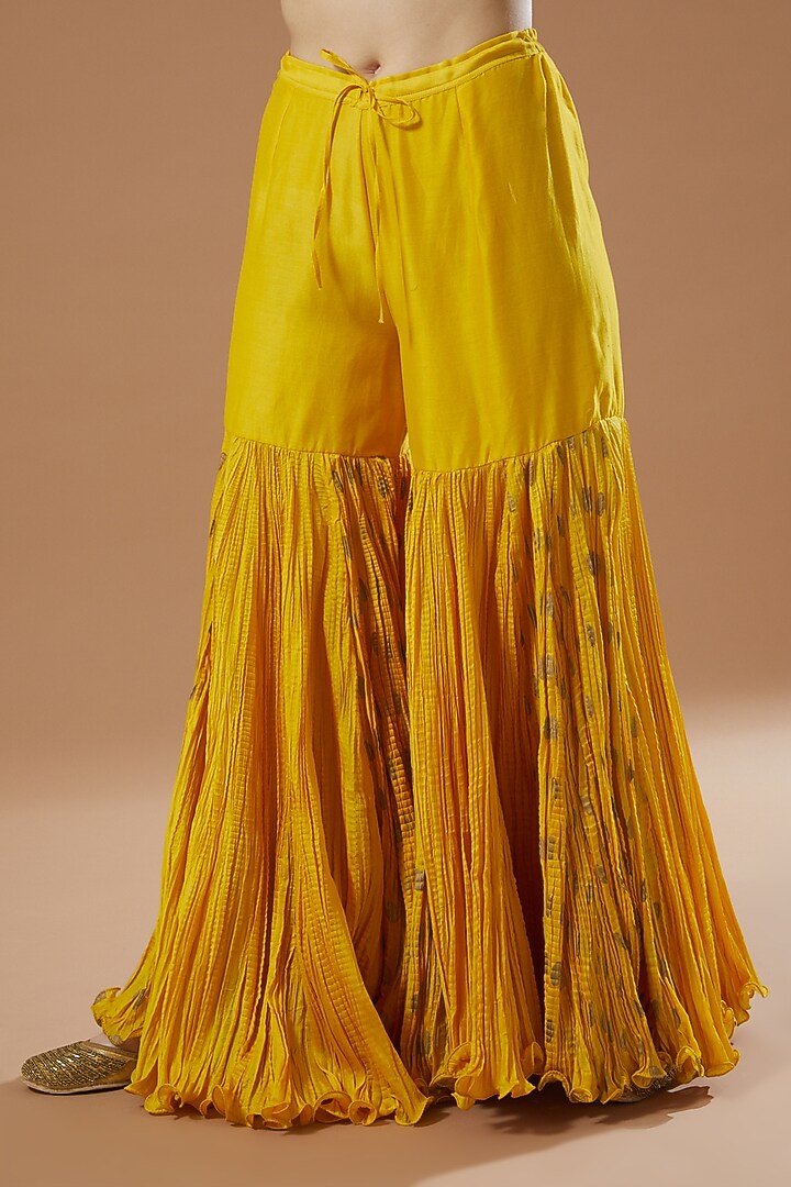 Mustard Chanderi Wedding Sharara Set by Debyani at Pernia's Pop Up Shop
