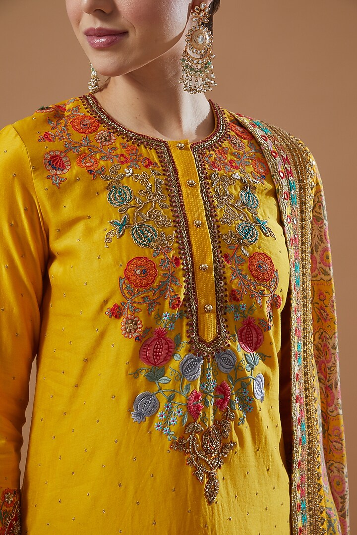 Mustard Chanderi Wedding Sharara Set by Debyani at Pernia's Pop Up Shop