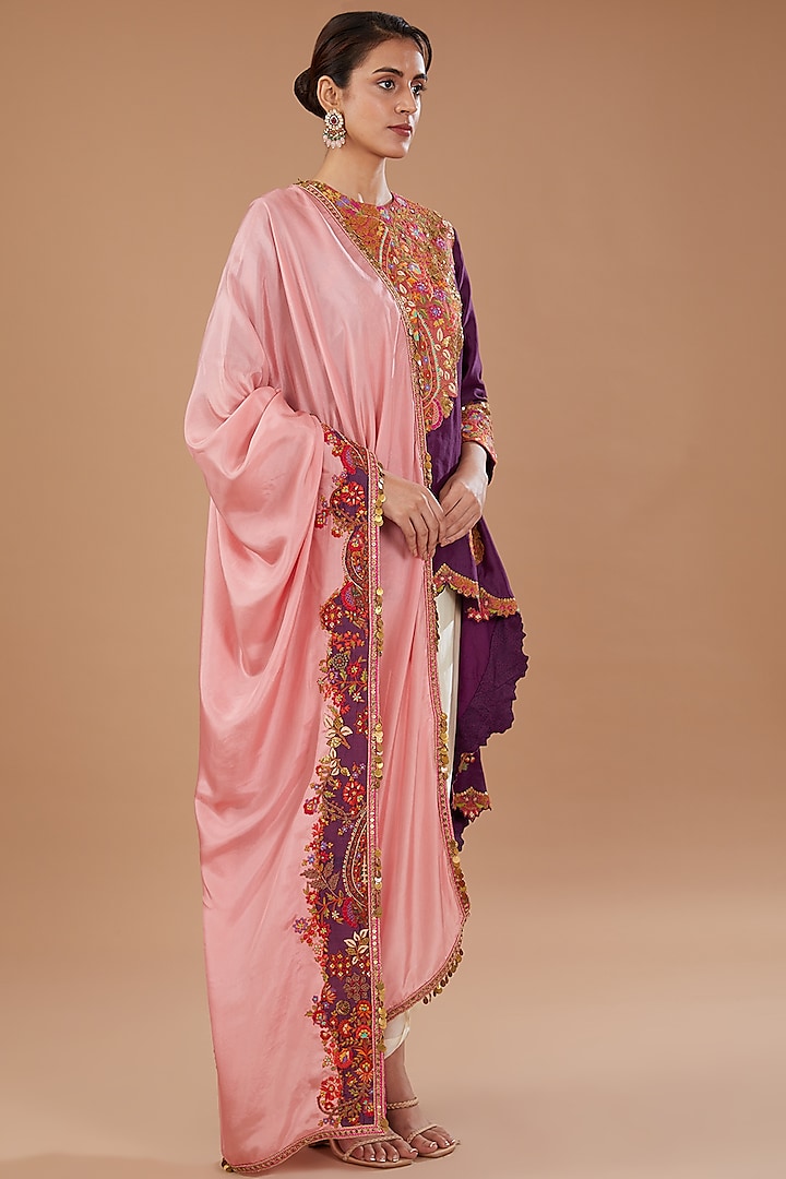 Pink Silk Dupatta by Debyani