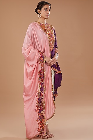 Pink Silk Dupatta by Debyani