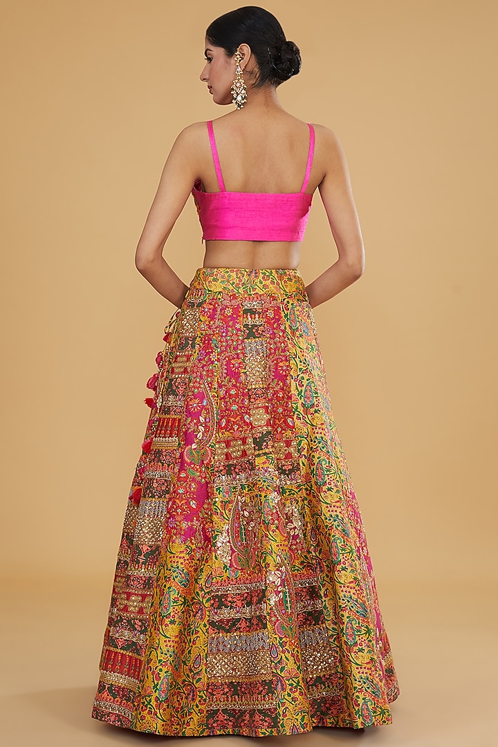 Multi-Colored Chanderi Silk & Raw Silk Kalidar Bridal Lehenga Set by Debyani at Pernia's Pop Up Shop