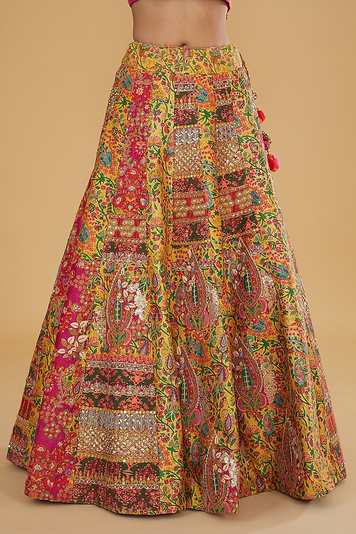 Multi-Colored Chanderi Silk & Raw Silk Kalidar Bridal Lehenga Set by Debyani at Pernia's Pop Up Shop