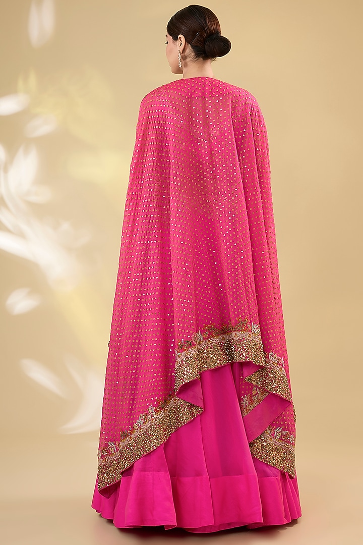Fuchsia Silk Hand & Machine Embroidered Cape Set by Debyani at Pernia's Pop Up Shop