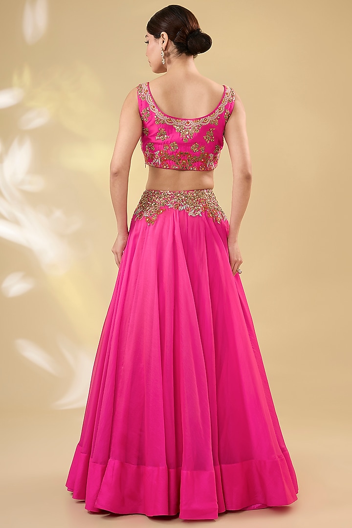 Fuchsia Silk Hand & Machine Embroidered Cape Set by Debyani at Pernia's Pop Up Shop