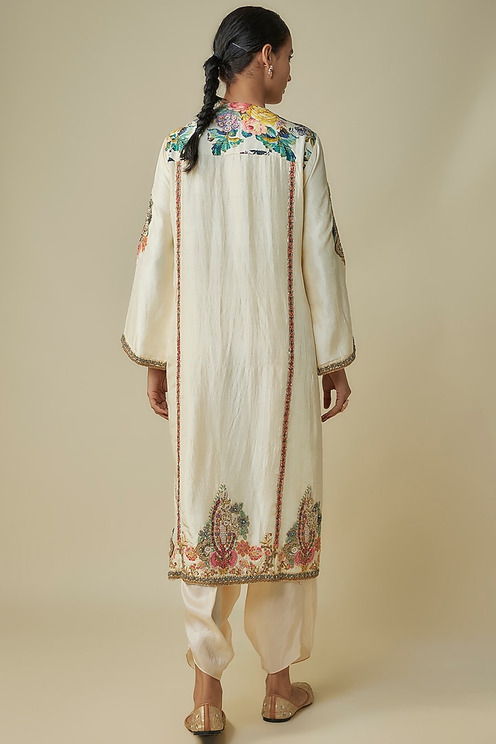 Ivory Silk Hand & Machine Embroidered Choga Kurta Set by Debyani at Pernia's Pop Up Shop