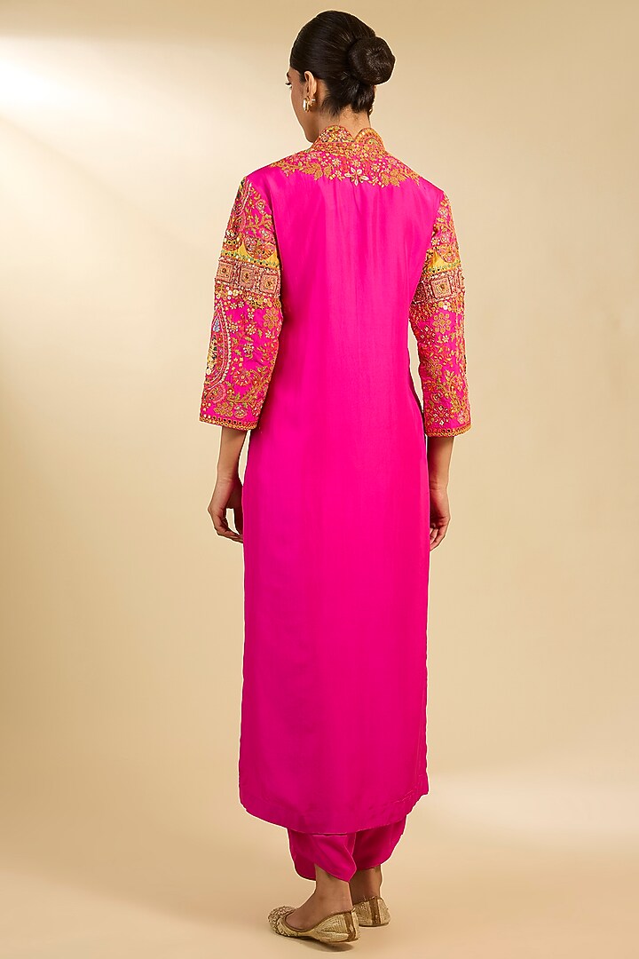 Fuchsia Pink Silk Hand & Machine Embroidered Kurta Set by Debyani at Pernia's Pop Up Shop