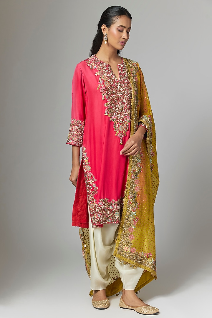 Red Silk Kurta Set by Debyani at Pernia's Pop Up Shop