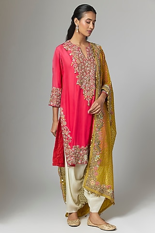 Red Silk Kurta Set by Debyani