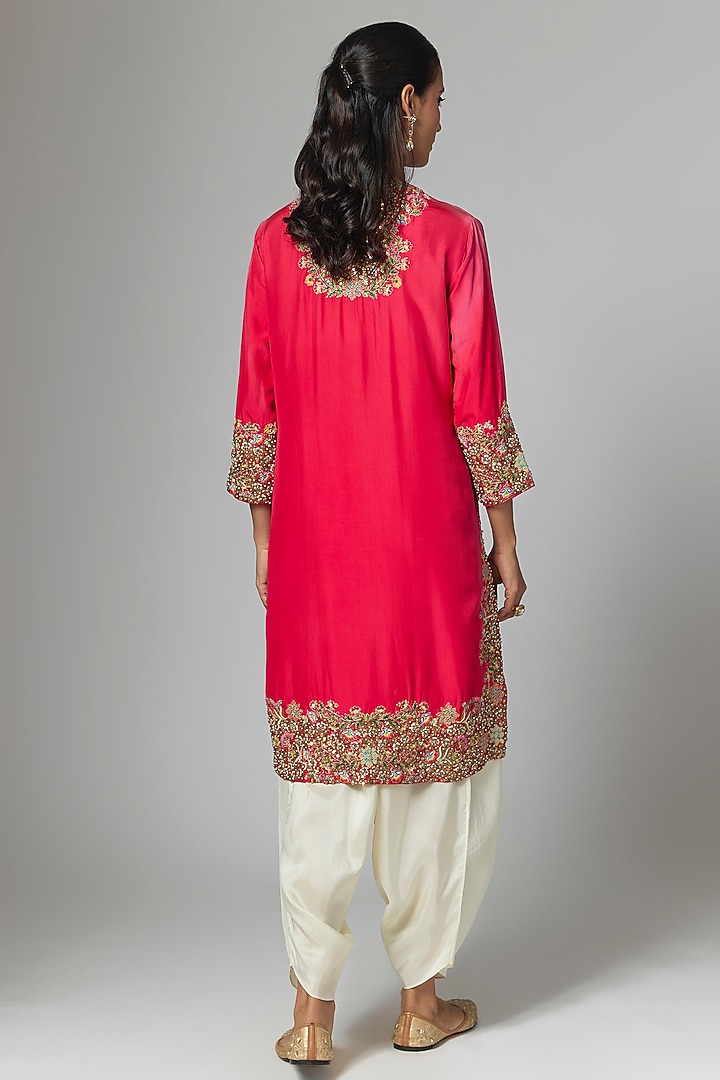 Red Silk Kurta Set by Debyani at Pernia's Pop Up Shop