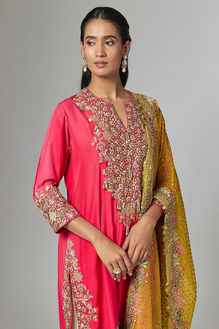 Red Silk Kurta Set by Debyani at Pernia's Pop Up Shop