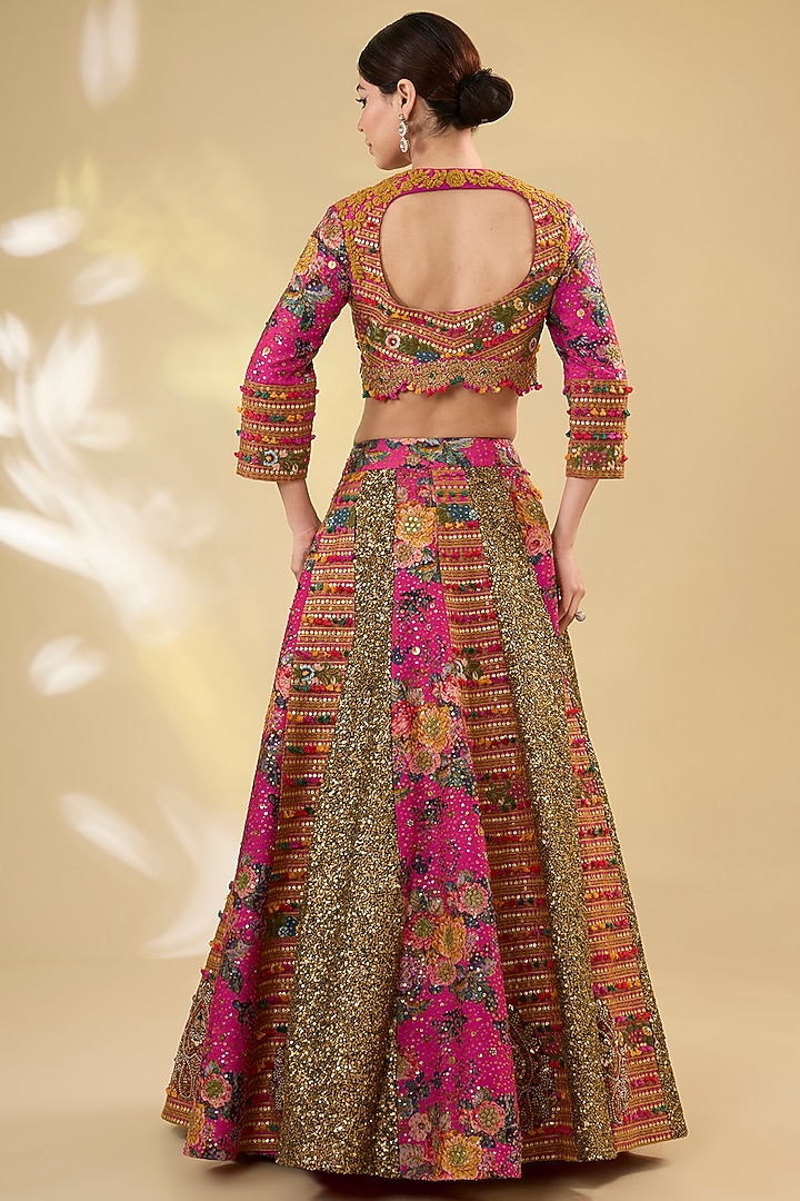 Pink Silk Hand & Machine Embroidered Kalidar Bridal Lehenga Set by Debyani at Pernia's Pop Up Shop
