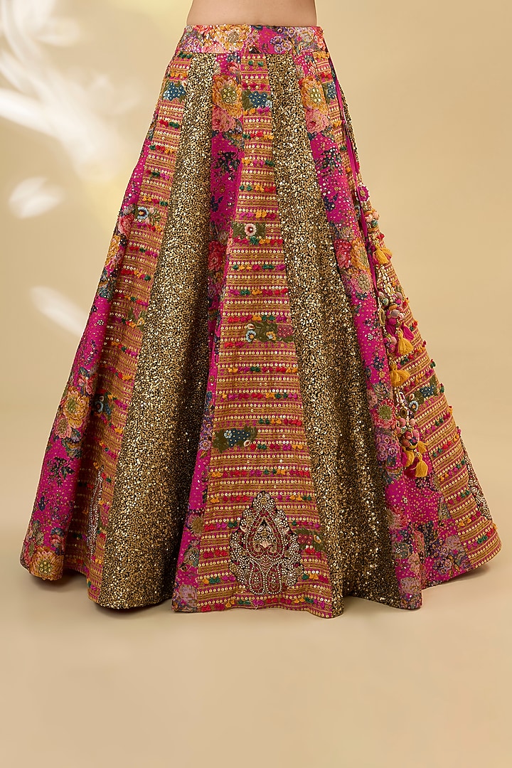 Pink Silk Hand & Machine Embroidered Kalidar Bridal Lehenga Set by Debyani at Pernia's Pop Up Shop