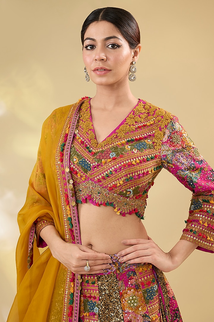 Pink Silk Hand & Machine Embroidered Kalidar Bridal Lehenga Set by Debyani at Pernia's Pop Up Shop
