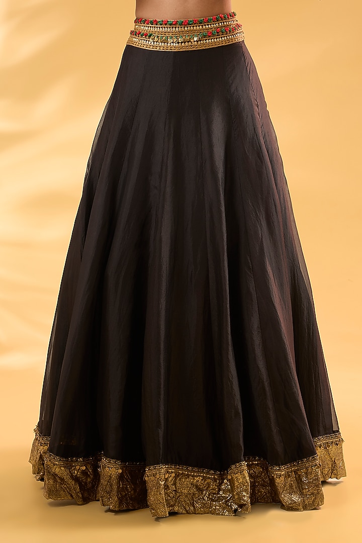 Black Silk Organza Hand & Machine Embroidered Bridal Lehenga Set by Debyani at Pernia's Pop Up Shop