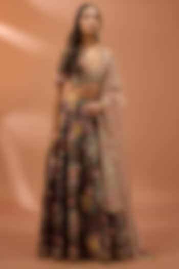 Brown Silk Hand & Machine Embroidered Bridal Lehenga Set by Debyani at Pernia's Pop Up Shop