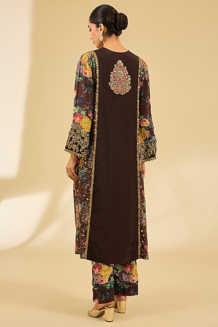 Brown Silk Hand & Machine Embroidered Choga Kurta Set by Debyani at Pernia's Pop Up Shop