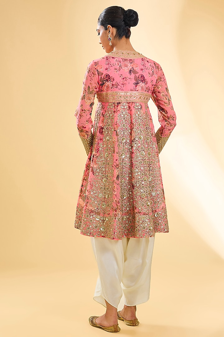 Powder Pink Silk Hand & Machine Embroidered Kurta Set by Debyani at Pernia's Pop Up Shop