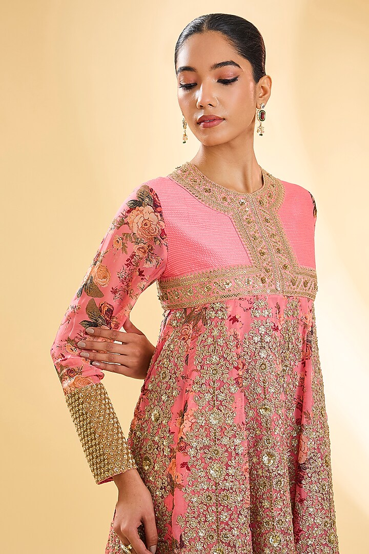 Powder Pink Silk Hand & Machine Embroidered Kurta Set by Debyani at Pernia's Pop Up Shop