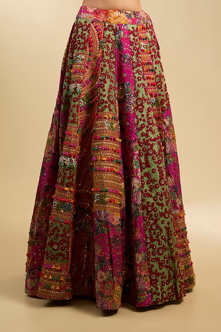 Rani Pink Silk Hand & Machine Embroidered Kalidar Bridal Lehenga Set by Debyani at Pernia's Pop Up Shop
