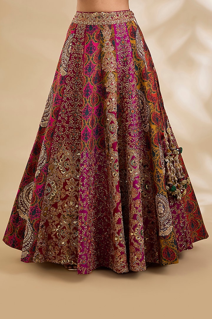 Rani Pink Chanderi Hand & Machine Embroidered Bridal Lehenga Set by Debyani at Pernia's Pop Up Shop
