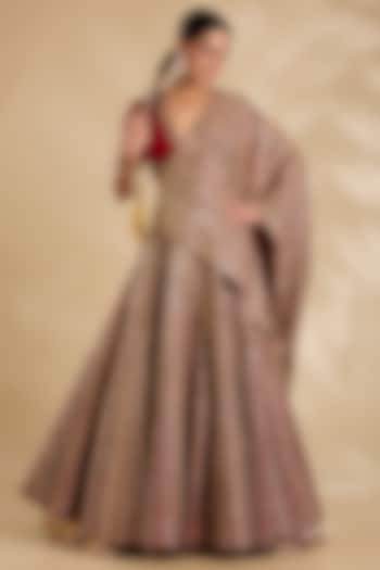 Red Silk Floral Printed Bridal Lehenga Set by Debyani at Pernia's Pop Up Shop