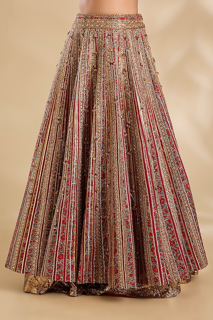 Red Silk Floral Printed Bridal Lehenga Set by Debyani at Pernia's Pop Up Shop