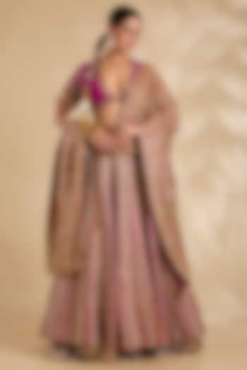 Magenta Silk Floral Printed Bridal Lehenga Set by Debyani at Pernia's Pop Up Shop