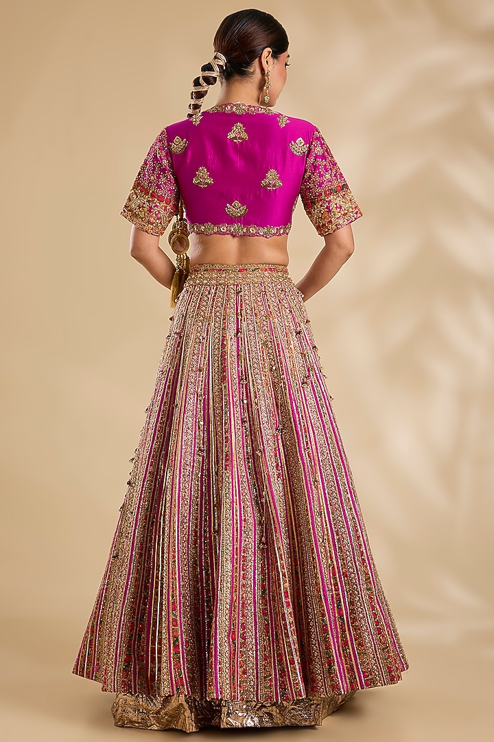 Magenta Silk Floral Printed Bridal Lehenga Set by Debyani at Pernia's Pop Up Shop