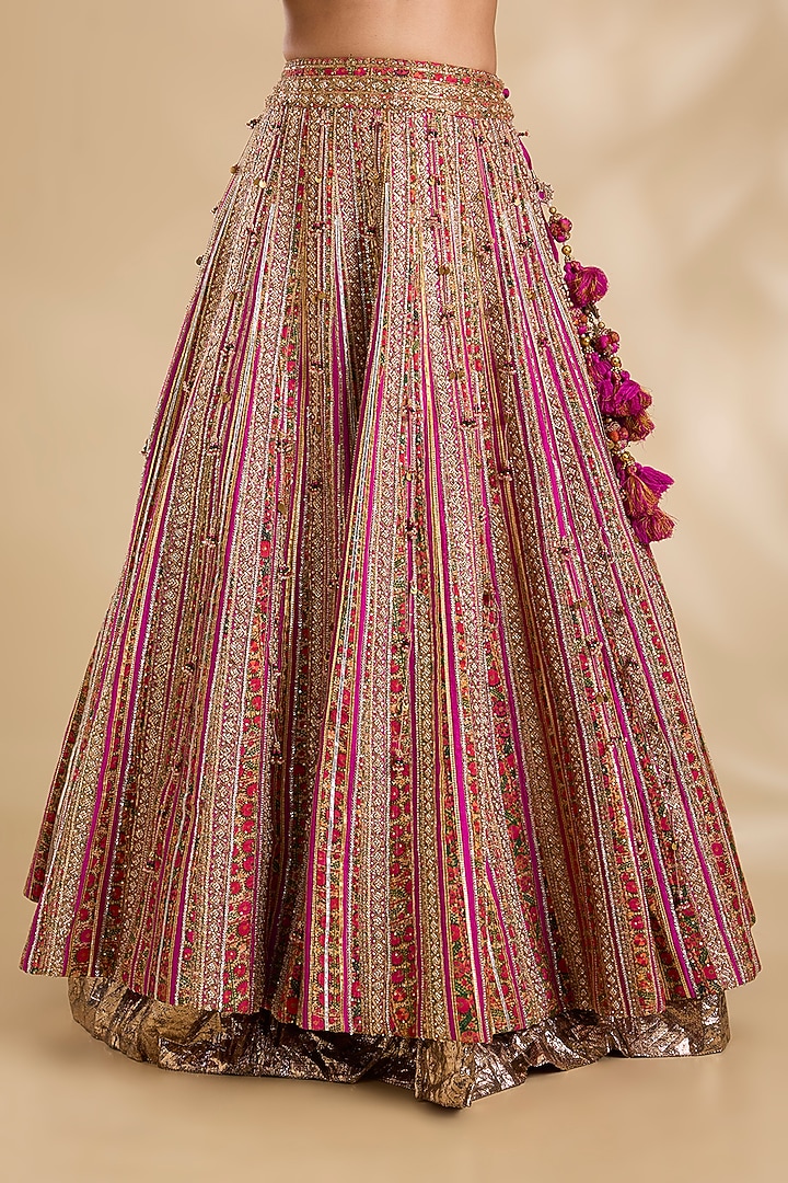 Magenta Silk Floral Printed Bridal Lehenga Set by Debyani at Pernia's Pop Up Shop