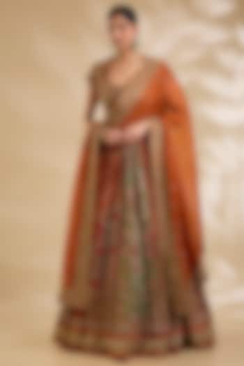 Multi-Colored Silk Hand & Machine Embroidered Bridal Lehenga Set by Debyani at Pernia's Pop Up Shop