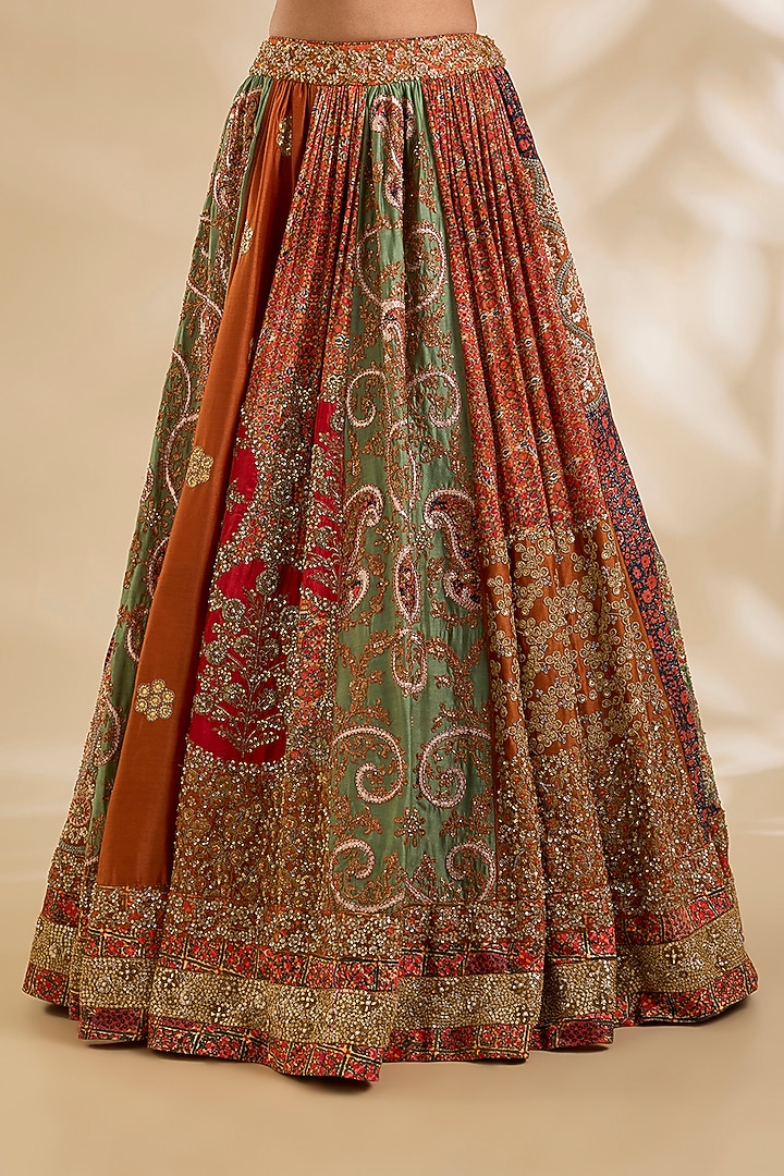 Multi-Colored Silk Hand & Machine Embroidered Bridal Lehenga Set by Debyani at Pernia's Pop Up Shop
