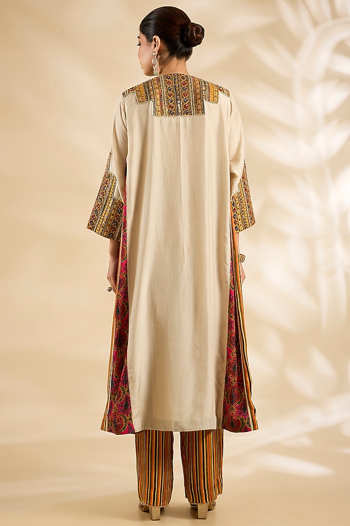Ivory Silk Embroidered & Printed Kurta Set by Debyani at Pernia's Pop Up Shop