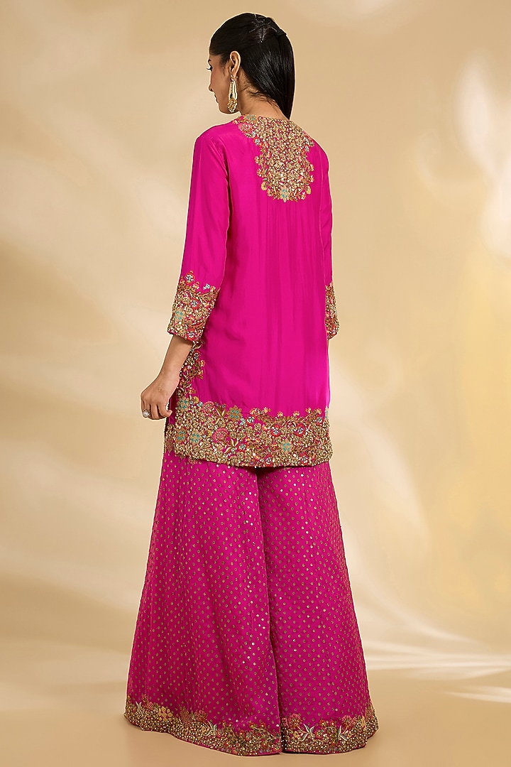 Pink Silk Embroidered Bridal Sharara Set by Debyani at Pernia's Pop Up Shop